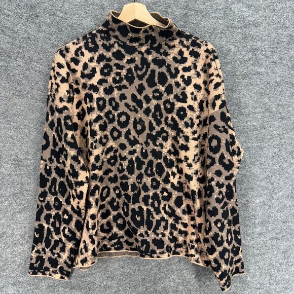 Nicole Miller Sweater Pullover Women XL Brown Animal Print Knit High Neck Rayon - Picture 1 of 7